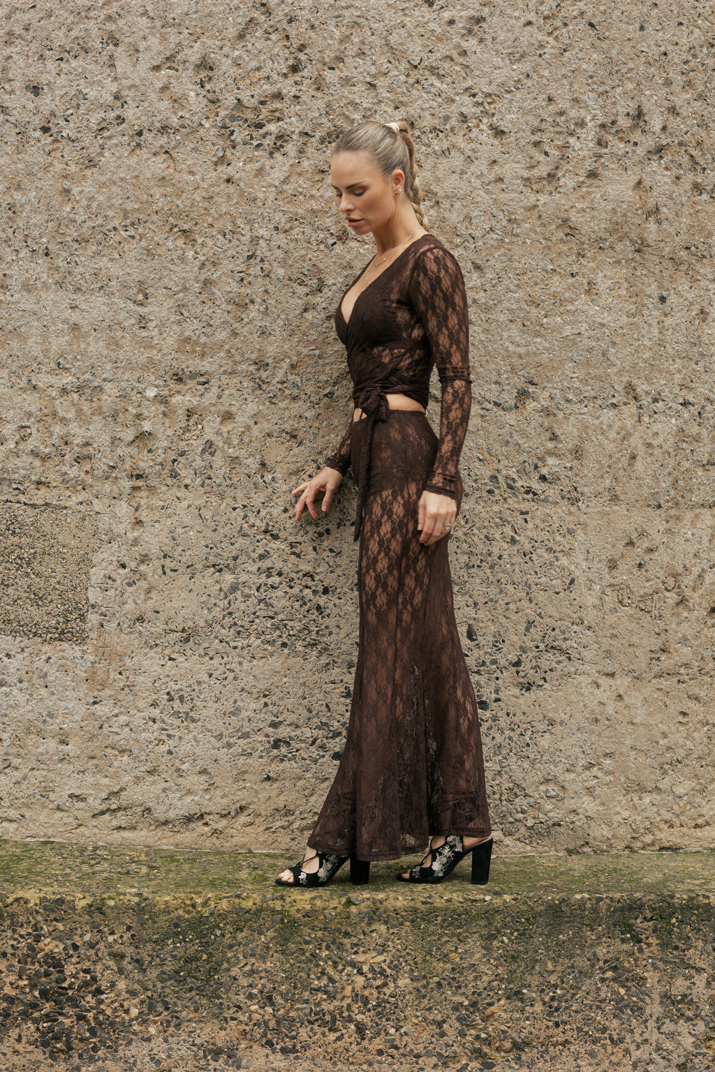 Carmen Wrap Brown Lace Set