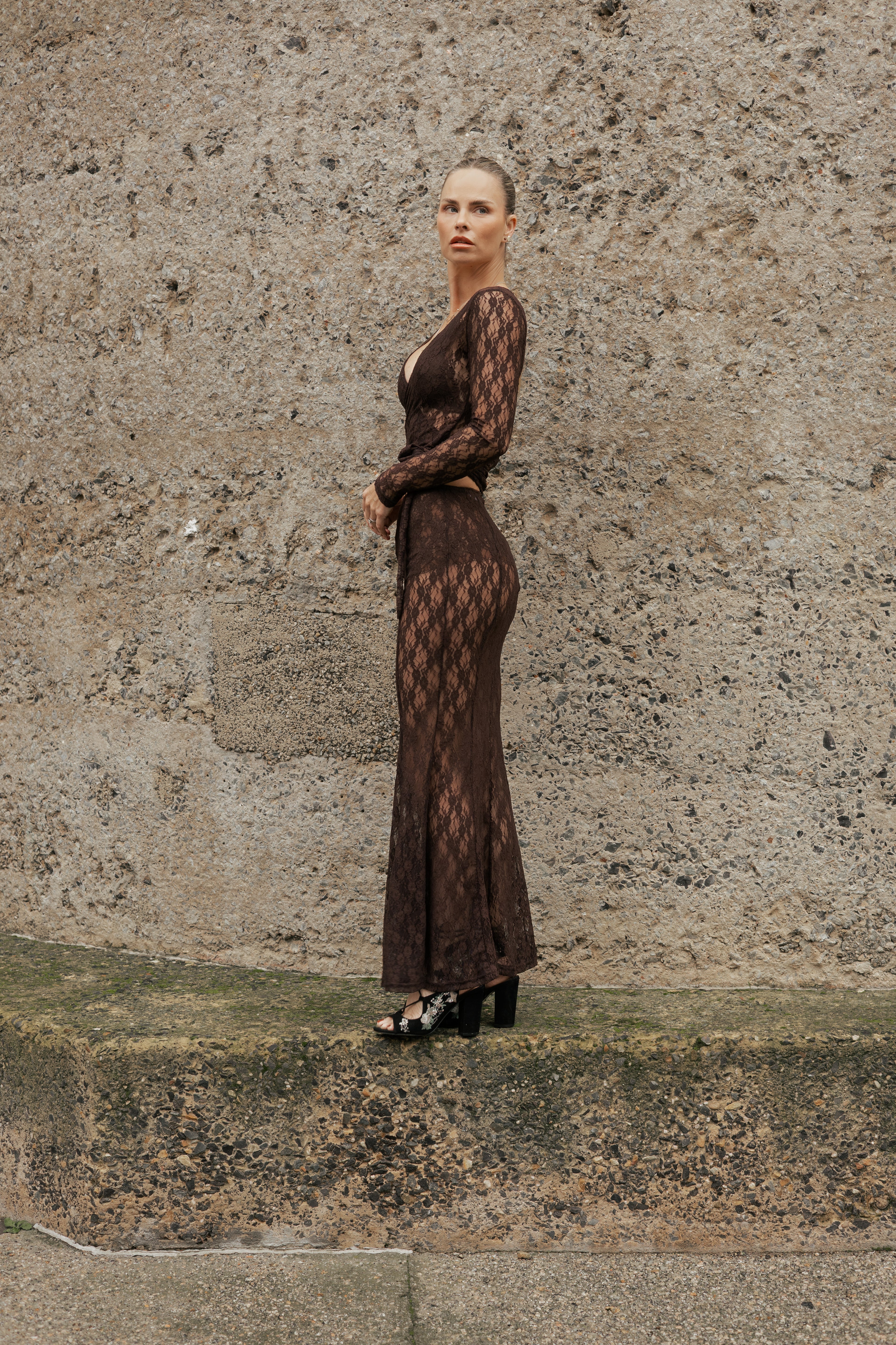 Carmen Wrap Brown Lace Set